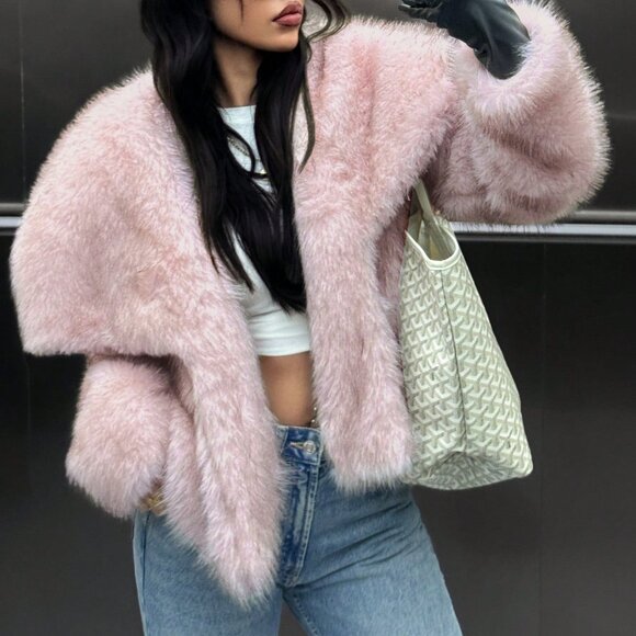 Pink Casual Women's Fluffy Jacket - Picture 6 of 6